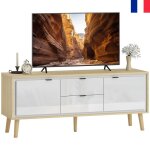 Meuble tv bois meuble t�l� pour jusqu� 55 pouces 2 portes � haute brillance 2 tiroirs silencieux 120 ...