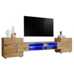 Meuble banc tv merano version 2 komodee - led bleues - bois naturel mat et bois naturel - 230 x 53 x ...