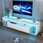 Meuble tv brillant adapt� aux t�l�viseurs jusqu� 70 pouces meuble bas de salon avec deux tiroirs et �clairage ...