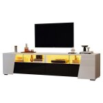 Meuble tv brillant blanc & noir 180x385x45cm led 2 tiroirs + 2 armoires rangement ouvert compatible tv ...