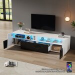 Meuble tv brillant avec led contr�le par app 2 tiroirs 2 armoires et compartiments ouverts pour t�l�viseur ...