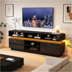 Meuble tv brillant pour salon 160 � 35 � 60 cm avec �tag�res en verre tremp� et �clairage led support ...