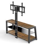 Meuble tv brun l 116 x p 42 x h 125 cm support tv pivotant et r�glable verre tremp�