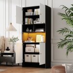 Meuble tv / buffet 4 portes 3 niches noir / blanc bois 80x40x185 cm ? rangement multifonction salon chambre ...