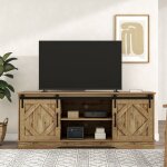 Meuble tv buffet �tag�res r�glables 150 x 40 x 60 cm avec 2 portes coulissantes marron vintage