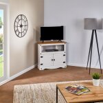 Meuble tv campo l 85 cm en bois massif blanc et brun avec 2 portes et une niche meuble de salon style ... Meuble tv campo l 85 cm en bois massif blanc et brun avec 2 portes et une niche meuble de salon style ...
