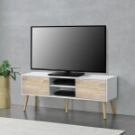 Meuble tv - en. casa - eskilstuna - blanc effet ch�ne - moderne - 120 x 30 x 47 cm