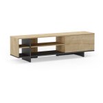 Meuble tv cequoia en ch�ne ? coloris ch�ne & noir ? 1 porte ? 4 niches ? 160 x 356 x 44 cm