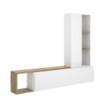 Meuble tv avec colonne de rangement de 3 �tag�res ouvertes et caisson horizontal modulable coloris blanc ...