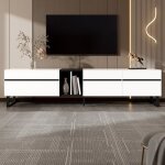 Meuble tv colorblock 180 x 38 x 45 cm 3 portes design industriel avec grain de bois et pieds en fer blanc ...