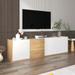 Meuble tv coloris blanc et bois 3 portes et 3 tiroirs �tag�res r�glables meuble de salon 171 x 35 x 47 ...