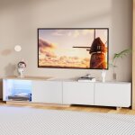 Meuble tv avec 3 couleurs led armoire tv salon bas avec 3 tiroirs et etag�res en bois longueur r�glable ...