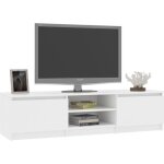 Meuble tv contemporain - design furniture - banc tv blanc 140x40x355 cm - 2 portes - 2 compartiments ...