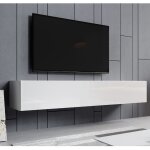 Meuble tv suspendu de salon - 1 porte avec 3 compartiments - couleur blanc - l 180 x p 30 x h 40 cm - ...