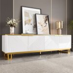 Meuble tv design bas 4 portes - texture g�om�trique unique - style contemporain pour salon