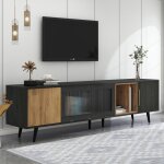 Meuble tv design bois fonc� et gris 200 cm - support tv meuble salon moderne pour �cran 90 pouces - 200x40x555 ...