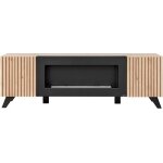 Meuble tv design avec cheminée décorative coloris chêne et noir collection nielsen. Meuble tv design avec cheminée décorative coloris chêne et noir collection nielsen.