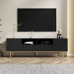 Meuble tv - design noir et bois (l x p x h) 165x36x55 cm 2 portes 2 tiroirs banc tv buffet salon elegant ...