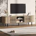 Meuble tv deux portes avec deux compartiments ouverts console de salon design en bois sculpt� finition ...