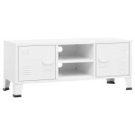 Meuble tv - dilwe - 105x35x42 cm - métal - blanc - style industriel Meuble tv - dilwe - 105x35x42 cm - métal - blanc - style industriel