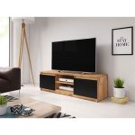 Meuble tv - dingo - effet chne wotan - noir graphite - led - design contemporain