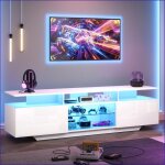 Meuble tv &amp divertissement - 70 pouces - 2 armoires - led app contr�lable - haut brillant blanc