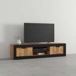 Meuble tv doriane avec rangements - style industriel bois et m�tal noir