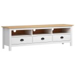 Meuble tv - duokon - hill range - bois de pin massif - 3 �tag�res - 3 tiroirs - blanc et marron miel