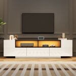 Meuble tv avec �clairage led 180 cm de long meuble bas pour salon finition brillante avec �tag�res ouvertes ...