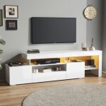 Meuble tv avec �clairage led - 192 cm - pour t�l�viseur de 85 - 3 portes battantes - �tag�res ouvertes ...