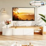 Meuble tv avec �clairage led 7 couleurs - kilisky - rangements ouverts et ferm�s - �tag�res en verre ...