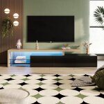 Meuble tv - dreammespace - armoire led - noir brillant - bois - �tag�res en verre - 200x39x42cm