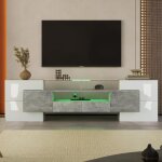 Meuble tv - lgant - 200 cm - blanc brillant - clairage led - design moderne
