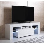 Meuble tv de salon avec led blanc brillant 1 porte avec 3 compartiments 130 x 45 x 35cm mod�le elio