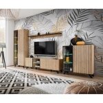Ensemble de 4 meubles pour salon liam en bois - beige / noir - eclairage led