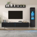Meuble tv ensemble de mur de salon - 3 pi�ces led �clairage haute - brillance noir ensemble de meubles ...
