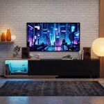 Meuble tv extensible - ambiance - 163 � 240 cm - led � induction &3 tiroirs push - to - open - noir et ...