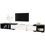 Meuble tv extensible et pivotant effet marbre noir finition blanche avec d�tails dor�s