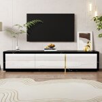 Meuble tv extensible rotatif noir effet marbre blanc brillant mat d�tails dor�s design moderne longueur ...