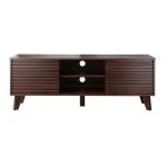 Calicosy - meuble tv portes coulissantes façades effet bois rainuré l140 cm - fribourg - bois foncé Calicosy - meuble tv portes coulissantes façades effet bois rainuré l140 cm - fribourg - bois foncé