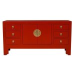 Meuble tv - fine asianliving - lucky rouge - l 121 x p 37 x h 61 cm - bois massif - style classique