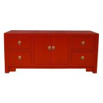 Meuble tv - fine asianliving - lucky rouge - bois massif - ethnique - 106x45x46 cm