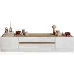 Meuble tv - firenze - 2 portes - 2 tiroirs - blanc laqu� - ch�ne cadiz - 205 x 40 x 44 cm