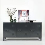 Meuble tv furniturer en m�tal et mdf 3 portes 2 etag�res noir - contemporain - design