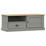 Meuble tv - garosa - vigo - bois massif de pin - gris - 106x40x40 cm Meuble tv - garosa - vigo - bois massif de pin - gris - 106x40x40 cm
