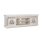 Meuble tv - giner y colomer - bois de manguier - blanc vieilli - sculpt� � la main
