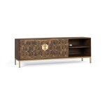 Meuble tv - giner y colomer - bois de manguier - noyer et dor� - 2 portes et 2 compartiments