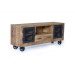 Meuble tv - giner y colomer - industriel - bois de manguier - portes en mtal