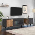 Meuble tv gris - armoire tv 3 portes2 niches - banc Élégant - style moderne - buffet bas salon - espace ... Meuble tv gris - armoire tv 3 portes2 niches - banc Élégant - style moderne - buffet bas salon - espace ...