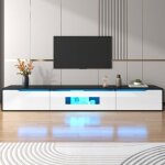 Meuble tv haute brillance 180 cm noir blanc avec �clairage led usb meuble tv moderne avec montage mural ...